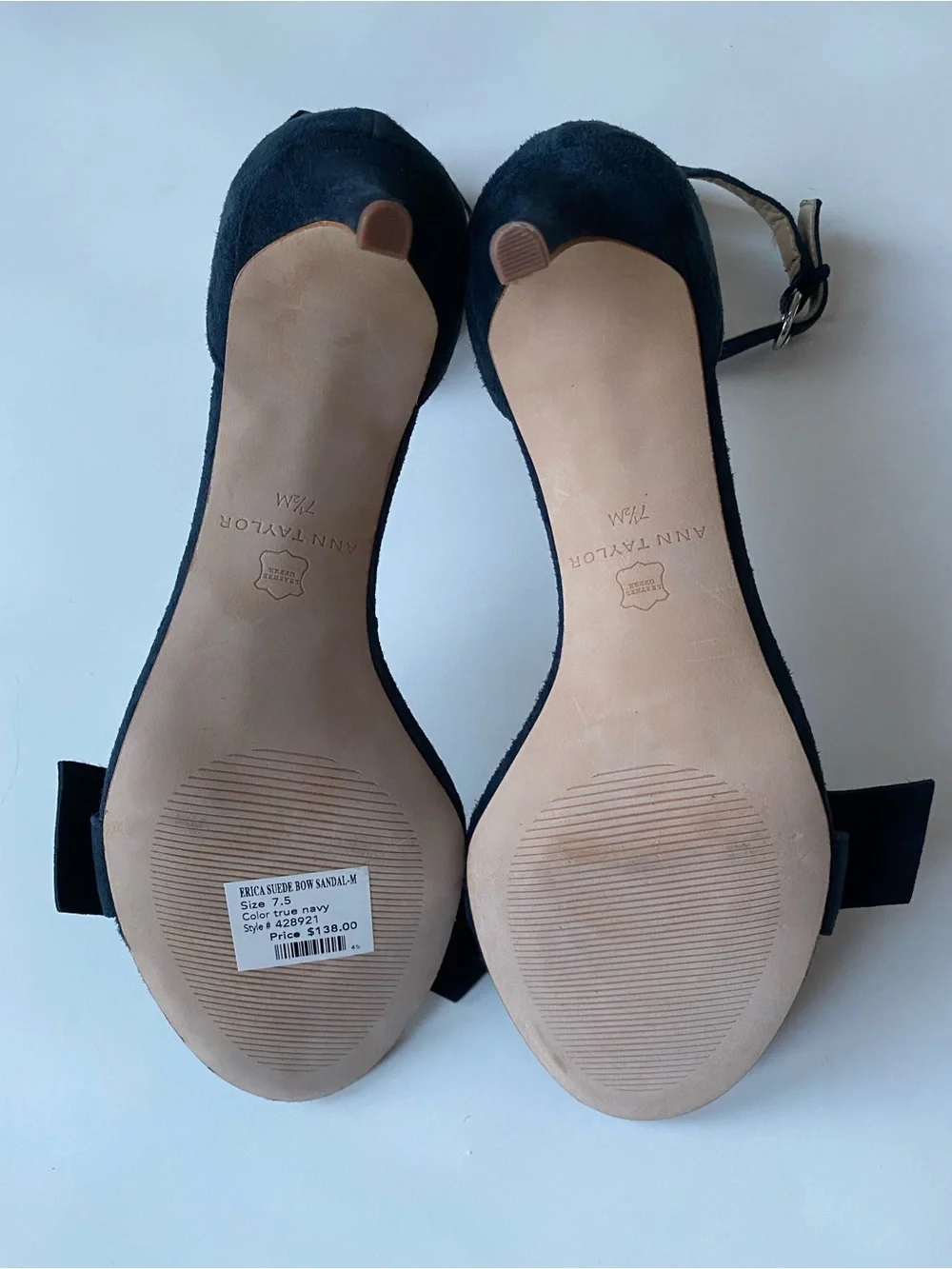 NWT Ann Taylor Navy blue Suede Ankle-Strap Bow kitten heel Sandals